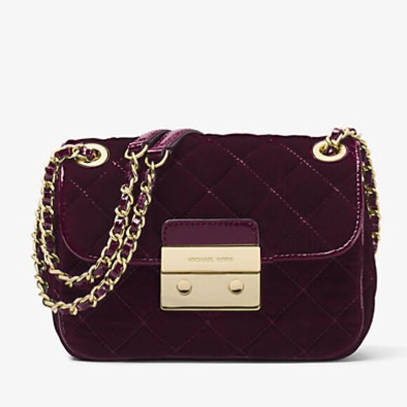 MICHAEL Michael Kors Sloan Burgundy Quilted-Velvet Shoulder Bag Chain - Picture 1 of 16